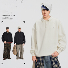 批发秋<b class='q'>冬</b>装重磅卫衣男复古潮牌宽松百搭翻领长袖T恤休闲Polo衫