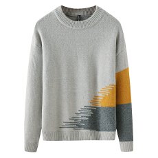 批发实拍2025秋冬新款潮牌针织衫毛衣男圆领拼接撞色百搭套头毛织线衣