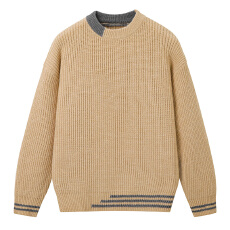 批发实拍2025秋冬新款潮牌圆领毛衣男士宽松百搭懒惰风撞色拼接针织衫