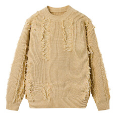 批发实拍2025秋冬新款潮牌破洞圆领毛衣男士宽松百搭懒惰风针织衫外套