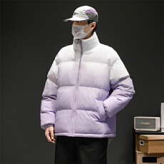 批发实拍冬季新款潮牌渐变色棉衣男宽松百搭基础款简约男女款保暖棉服