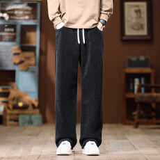批发实拍秋冬新款博澳绒休闲裤男宽松简约百搭松紧腰阔腿直筒运动裤子