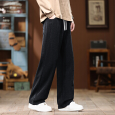 批发实拍秋冬新厚款澳绒休闲裤男宽松简约百搭松紧腰阔腿直筒长裤