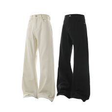 批发实拍秋冬新款美式100%纯棉纽扣皮带款微喇裤休闲百搭直筒裤男