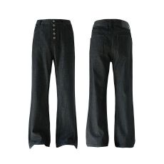 批发实拍秋冬新款赤耳红边五连排扣原牛牛仔裤男女<b class='q'>潮</b>牌高街微喇长裤