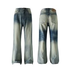 批发实拍秋冬重磅美式高街水洗2021M版型百搭牛仔裤男女宽松微喇长裤