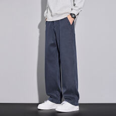 批发实拍秋冬新款半松紧腰莱赛尔休闲裤男宽松百搭直筒仿牛仔长裤