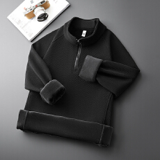 批发加绒加厚半拉链立领卫衣<b class='q'>男</b>宽松百搭弹力保暖锁温长袖<b class='q'>体恤</b>