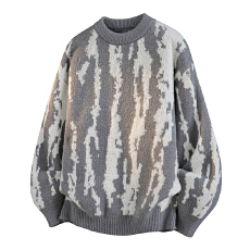 批发实拍2025秋冬新款潮牌撞色圆领毛衣男士宽松百搭懒惰风粗针毛织衫