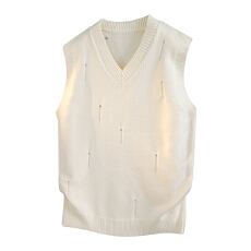 批发实拍2025秋冬新款V领背心毛衣男士宽松百搭英伦风潮牌破洞针织衫