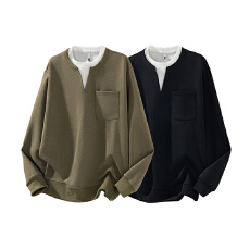 批发秋冬装<b class='q'>潮</b>牌假两件卫衣男日系简约百搭宽松休闲撞色体恤上衣