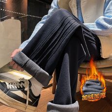 冬季加绒加厚保暖针织棉休闲卫裤男宽松百搭松紧腰锁温御寒裤子