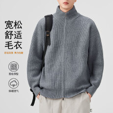 批发实拍2025秋冬新款潮牌立领开衫双拉链头毛衣男<b class='q'>宽松</b>百搭<b class='q'>针织衫</b>外套