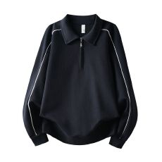 批发实拍新款纯棉品质半拉链卫衣男宽松百搭翻领长袖Polo衫体恤