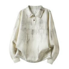 批发实拍新款潮牌扎染纯棉品质半纽扣卫衣男宽松百搭翻领长袖体恤