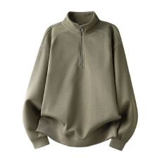 批发实拍新款纯棉品质立领半拉链卫衣男宽松百搭拼接长袖体恤