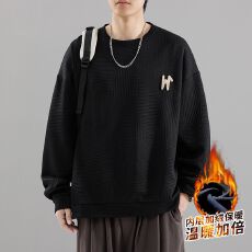 批发冬季加绒加厚保暖圆领卫衣男锁温御寒内搭上衣