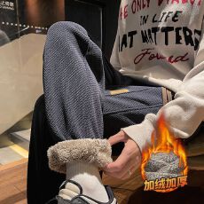 冬季加绒加厚保暖博澳绒休闲裤男松紧腰舒适锁温御寒束脚长裤