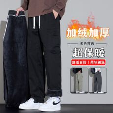 批发加绒加厚直筒工装休闲裤男宽松百搭冬季保暖御寒锁温长裤