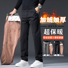 批发加绒加厚冬季新款纯棉弹力直筒轻商务通勤保暖锁温休闲裤男