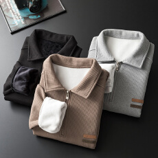 批发加绒加厚冬装重磅Polo衫男百搭翻领卫衣男宽松POLO衫保暖锁温