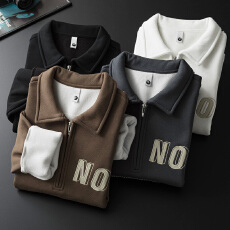 批发加绒加厚冬装新款长袖Polo衫男宽松百搭纯棉舒适保暖锁温打底卫衣