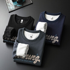 批发冬装加绒款潮牌卫衣男舒适宽松潮流简约百搭加厚保暖打底长袖T恤