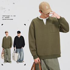 批发秋冬装潮牌假两件卫衣男日系简约百搭宽松<b class='q'>休闲</b>撞色体恤上衣