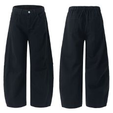 批发美式复古皱折阔腿多口袋工装裤男女直筒宽松小众设计感休闲弯刀裤