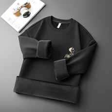 冬季加绒加厚保暖重磅潮牌刺绣卫衣男宽松百搭打底锁温长袖体恤