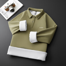 冬季加绒加厚新款重磅Polo衫卫衣男宽松百搭翻领保暖锁温打底体恤