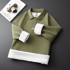 实冬季加绒加厚保暖锁温长袖Polo衫男宽松百搭简约翻领打底卫衣