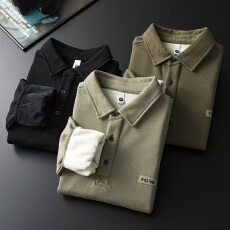 批发加绒加厚冬季保暖长袖<b class='q'>Polo</b><b class='q'>衫</b><b class='q'>男</b>宽松百搭纯棉舒适打底锁温百搭卫衣