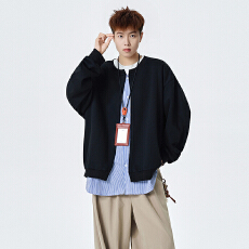 批发实拍2025秋季新款假两件卫衣男开衫圆领潮流宽松休闲帅气外套上衣