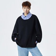 批发实拍2025秋季新款卫衣男假两件<b class='q'>衬衫</b>潮流宽松休闲运动帅气外套上衣