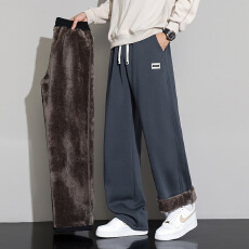 批发冬季保暖羊羔绒休闲<b class='q'>裤子</b>男宽松直筒百搭加厚加绒锁温御寒卫裤