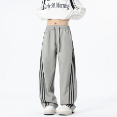 批发实拍秋季新款<b class='q'>潮</b>牌拼接条纹休闲裤男户外旅游宽松防水阔腿裤脚抽绳