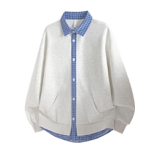 批发实拍2025秋季新款卫衣<b class='q'>男</b><b class='q'>开衫</b>假两件衬衫领潮流宽松休闲帅气衣服