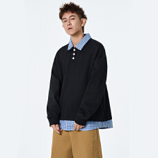 批发实拍2025秋季新款卫衣男半纽扣<b class='q'>衬衫</b>领潮流<b class='q'>假两件</b>宽松休闲帅气衣服