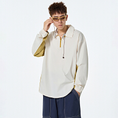 批发实拍2025秋季新款卫衣男拼接<b class='q'>潮牌</b>翻领半拉链设计宽松帅气百搭<b class='q'>T</b><b class='q'>恤</b>