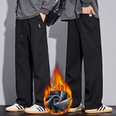 批发加绒保暖冬季新款直筒休闲裤男宽松百搭简约松紧腰加厚锁温长裤