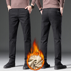 批发加绒保暖冬季新款雪尼尔轻商务半松紧休闲裤男修身弹力通勤长裤