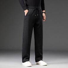 批发冬季新款针织人字纹醋酸绵羊毛休闲裤男直筒松紧腰轻商务厚款长裤