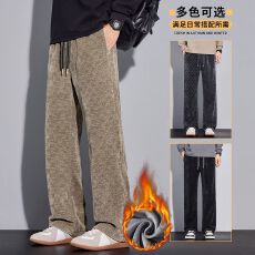 批发加绒加厚冬装新款博澳绒提花休闲裤男宽松百搭保暖御寒长裤
