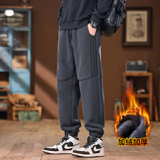 批发冬季加绒保暖休闲裤男宽松百搭束脚运动裤加厚锁温御寒长裤