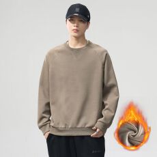 批发加绒保暖<b class='q'>冬</b>季新款美式圆领长袖体恤男潮牌宽松休闲打底加厚卫衣