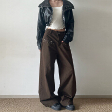 2026春季新款美式星星柳钉装饰水洗做旧宽松直筒休闲裤男女情侣裤