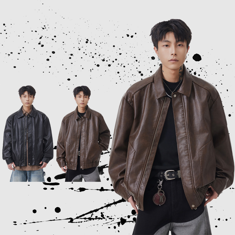 실사 가을 겨울 새로운 조수 브랜드 가죽 재킷 재킷 남자 루즈핏 다용도 남녀 중성 섹션 방풍 가죽 자켓 재킷