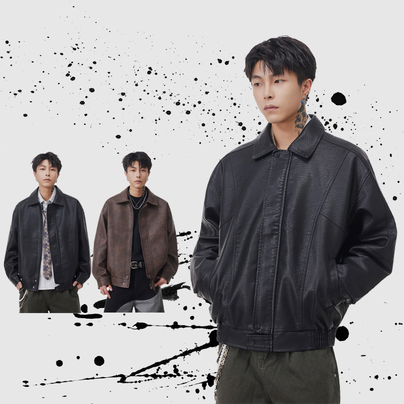 실사 2025 가을 겨울 새로운 조수 브랜드 패치워크 가죽 재킷 남자 루즈핏 다용도 남녀 중성 섹션 한국 스타일 재킷 재킷