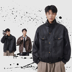 批发实拍秋冬新款潮牌复古工装皮衣男宽松百搭中性款韩版潮流夹克外套